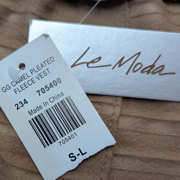 NWT Le Moda Size *S-L Camel Colored Sleeveless Open Cardigan Asymmetrical - Picture 9 of 16